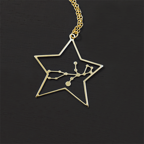 Virgo constellation gold necklace by Delftia Science Jewelry