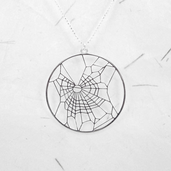 cobweb under the influence of THC silver necklace by Delftia Science Jewelry