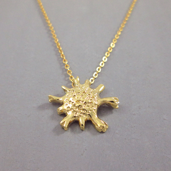 calcarina gold foraminifera necklace by Delftia science jewelry