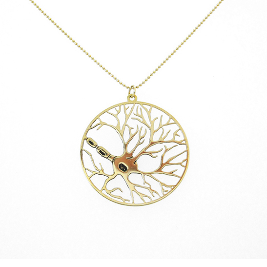 neuron gold necklace in a circle by Delftia Science Jewelry