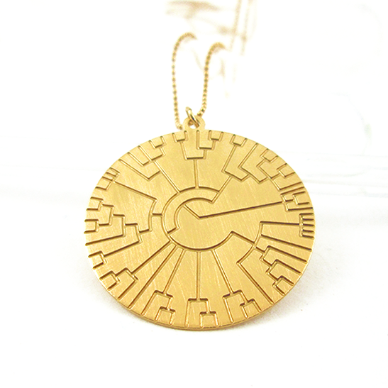 phylogenetic tree necklace gold disk by Delftia science jewelry