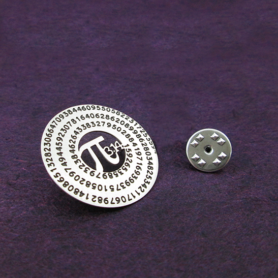 Pi pin in silver by Delftia Science Jewelry