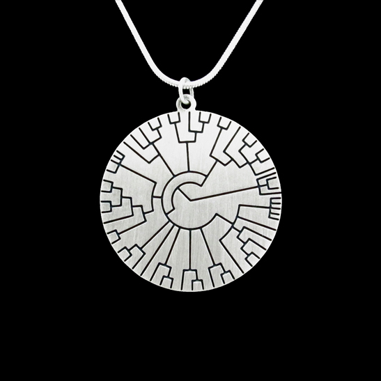 phylogenetic tree necklace silver disk by Delftia Science Jewelry