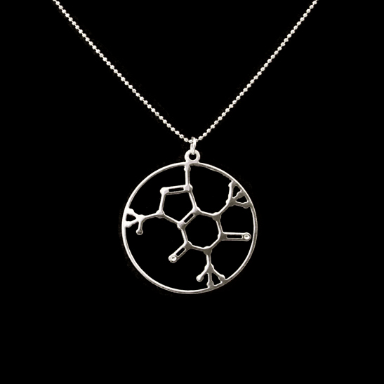 Caffeine necklace in silver by Delftia science jewelry